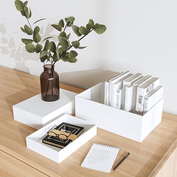 Buffet Risers, Food Risers for Buffet Table, Display Stand Shelf for Catering Dessert Collectibles Jewelry Figures Show, White Acrylic Cube Display Nesting Risers with Hollow Bottoms, Cuboid,