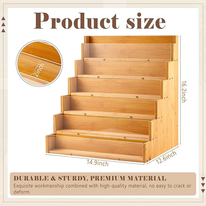 6 Tier Greeting Card Display Stand Wood Color Bamboo and Acrylic Sticker Display Stand Trading Card Holder Retail Photos Shelf for Vendors Craft Collection & Show