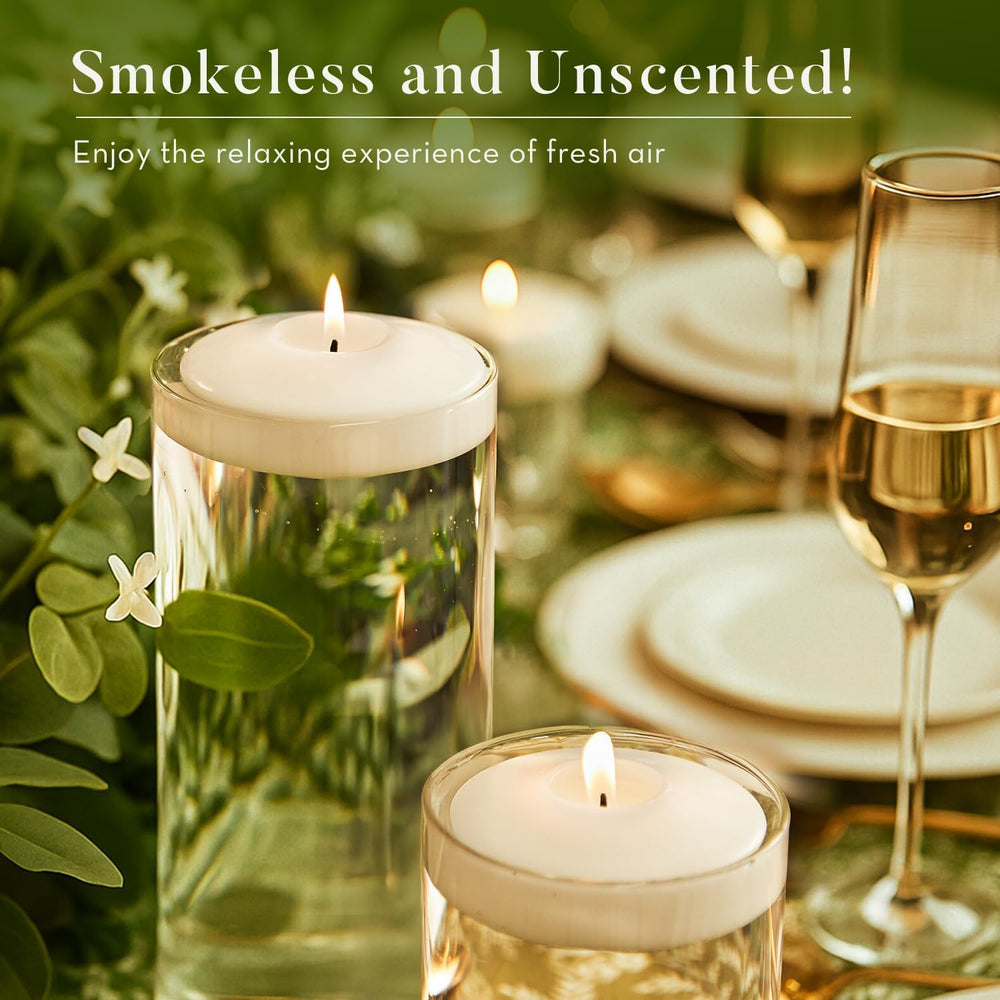48 Pack White Floating Candles Set, 10 Hours Burns