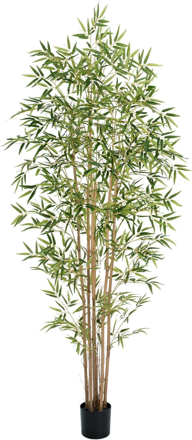 Artificial Bamboo Tree, Fake Bamboo Plant 6FT Tall with 6 Natural Real Bamboo Trunks, Artificial Tree Indoor Decor Faux Silk Tree for Home Office Living Room Modern Decor
