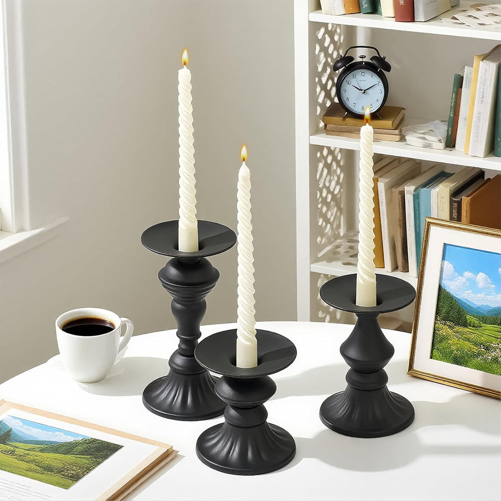 GUTE Pillar Candle Holders 3 Pcs Matte Black Metal Candlestick Decor