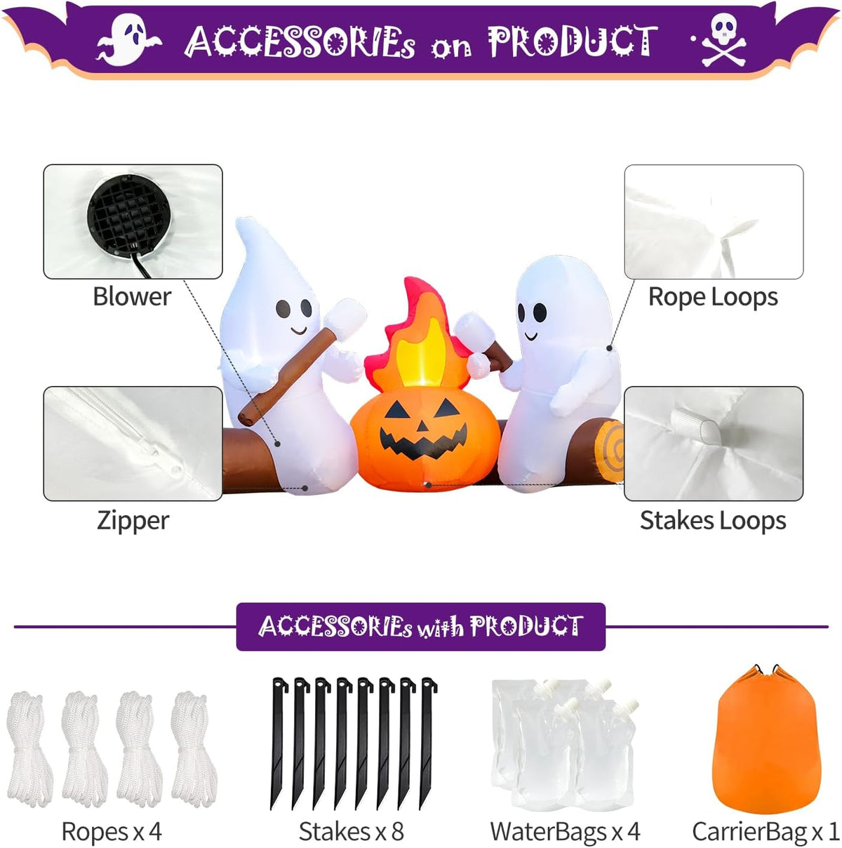 domkom 6ft halloween inflatable blow up decorations, cute, package contents