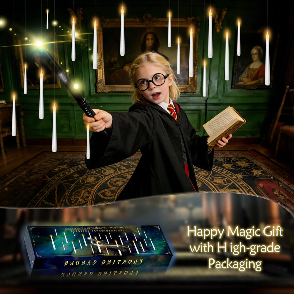 Flameless Floating Candles with Wand,36 Pcs Magic LED Hanging Taper Candles,F...