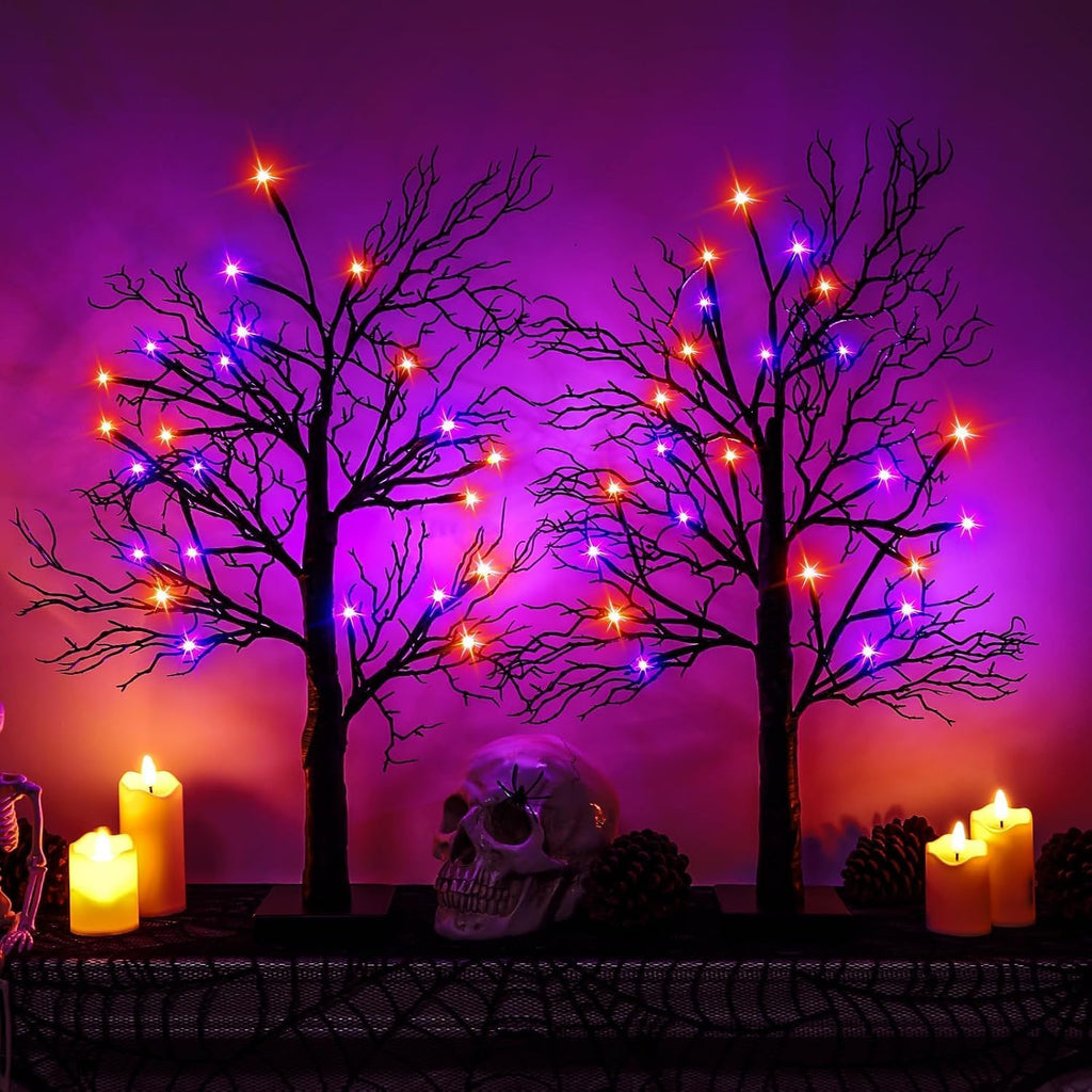 Halloween Decorations Indoor-2 Pack 24 Inch Lighted Black Halloween Tree