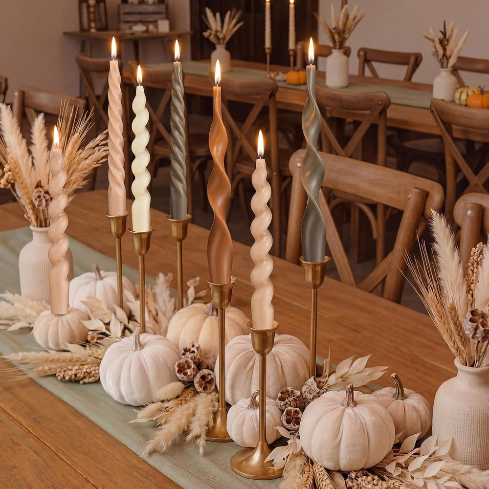 Nuanchu 12 Pcs Fall Spiral Taper Candles 7.5" Beige Twisted Candlesticks