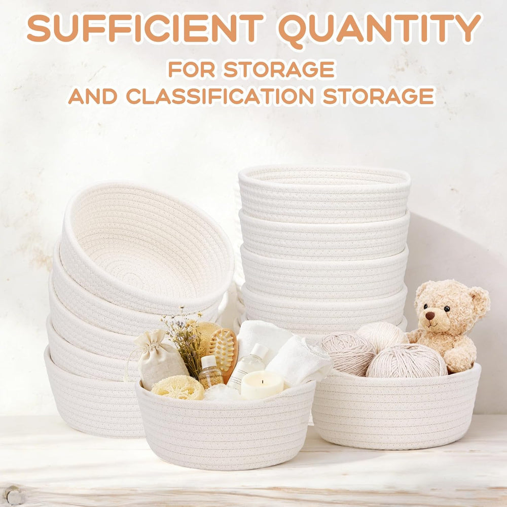 8 Pack Small Woven Storage Baskets with Gift Bag and Ribbon for Organizing Wo...