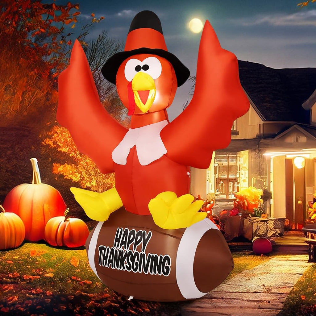 goosh 5 ft thanksgiving inflatables turkey outdoor decorations shown in use