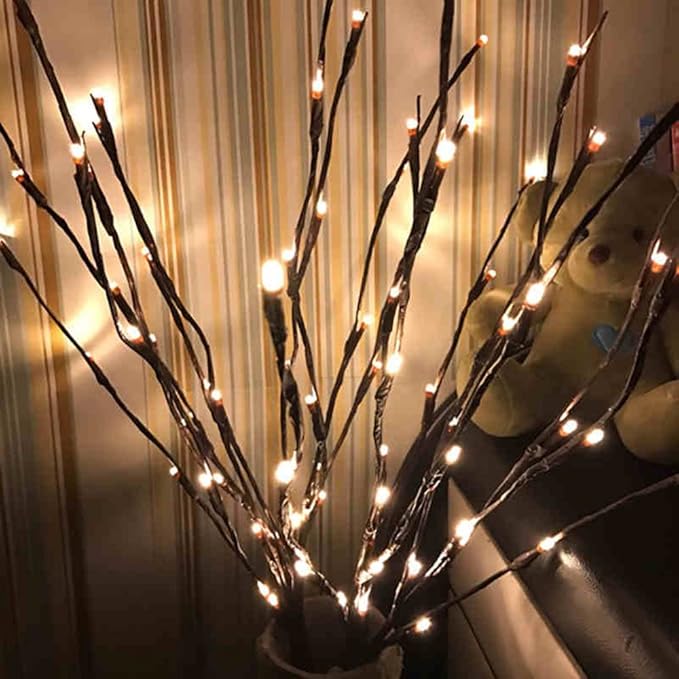 3 Pack Warm White Lighted Branches 60 LED Twig Lights Lighted Plants Artificial Twinkle Willow Branch Lamp Home Fairy Light Up Branch for Vases Holiday Party Indoor Decor Battery Operated para Casa