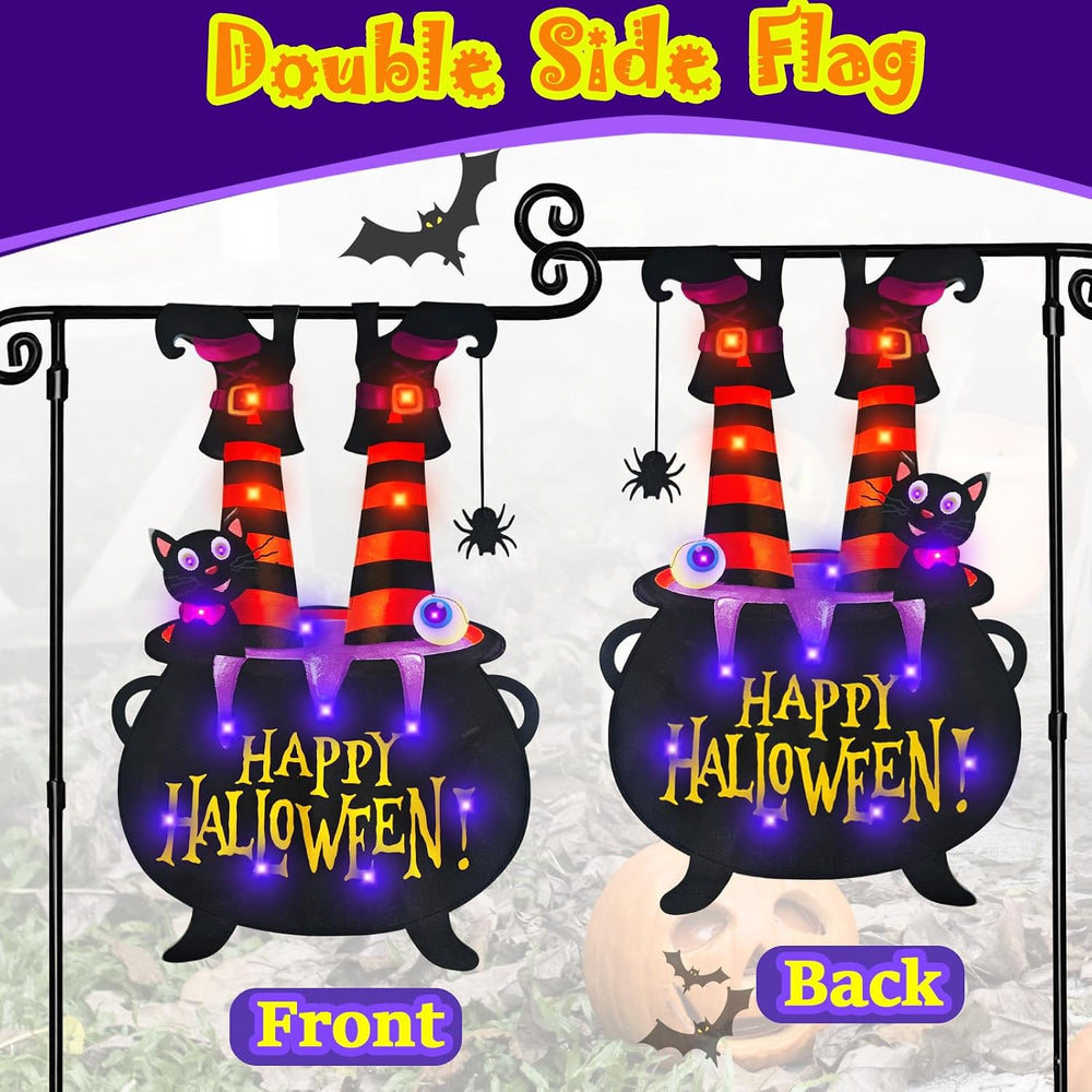 Halloween Lighted Garden Flag, Witch Feet Yard Decor, 12x18 in