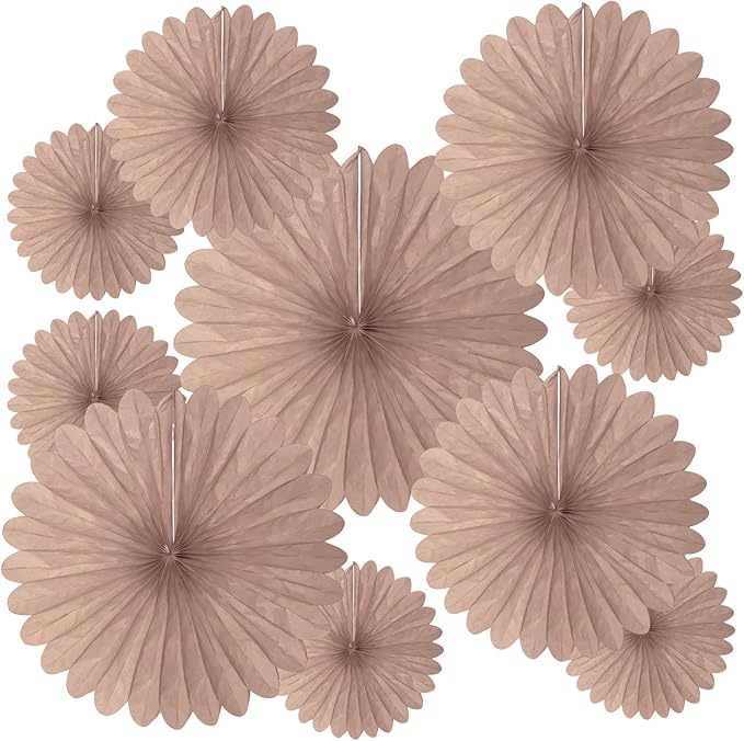 20 Pcs Brown Hanging Paper Fan, Round Paper Fans Decorations Set for Weddings, Birthdays, Engagement, Bridal Shower, Baby Shower Event, Graduation, Party Supplies Decor