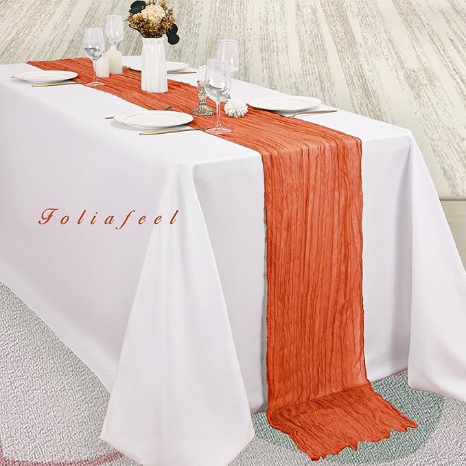 Orange Cheesecloth Table Runner 20 Pack 10FT Boho Fabric Rustic Cheese Cloth Table Runner for Wedding 20 x 120 Inch Long Bridal Shower Baby Shower Gauze Sheer Birthday Party Table Decorations