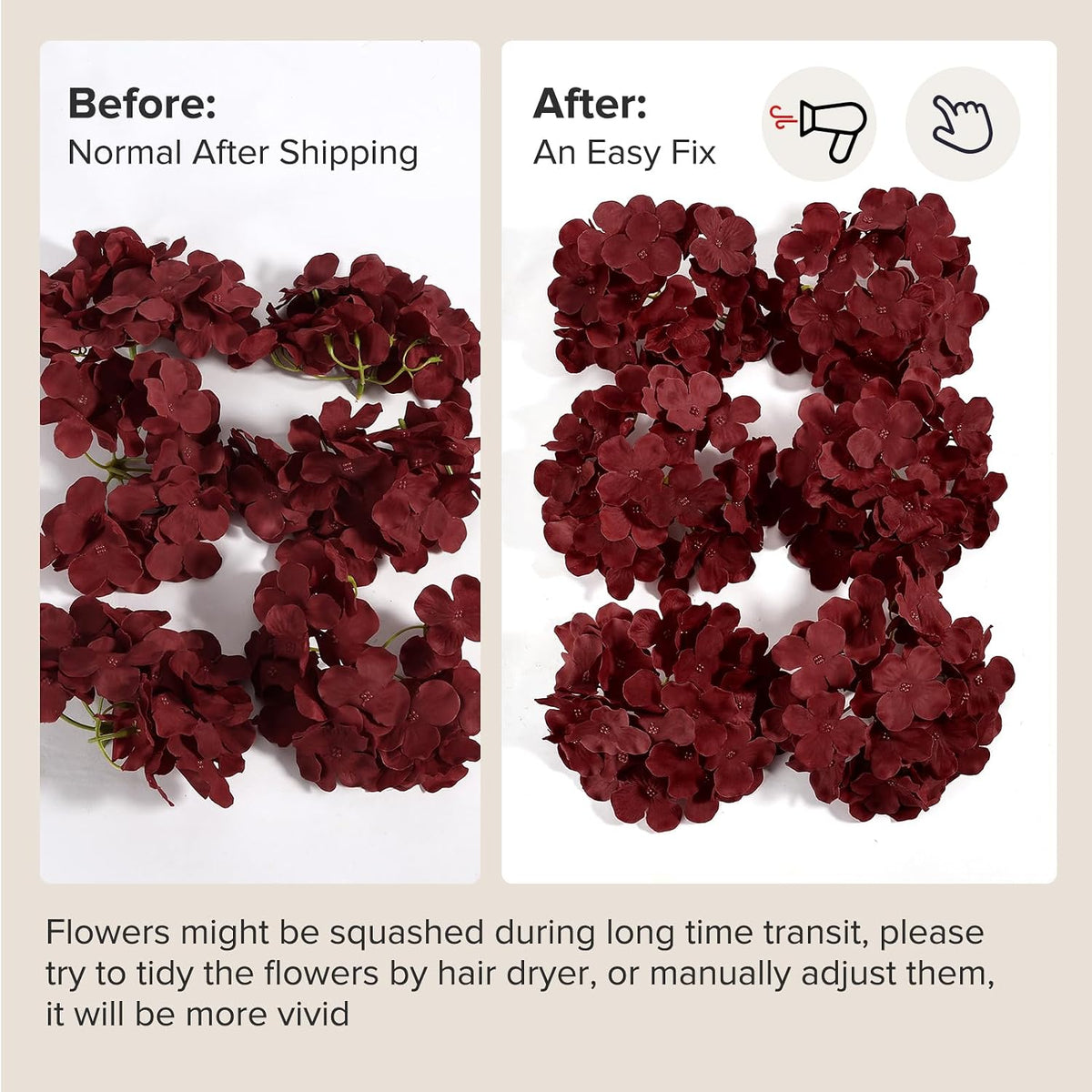 Auihiay 64Pcs Burgundy Hydrangea Artificial Flowers Bulk, Silk Hydrangeas