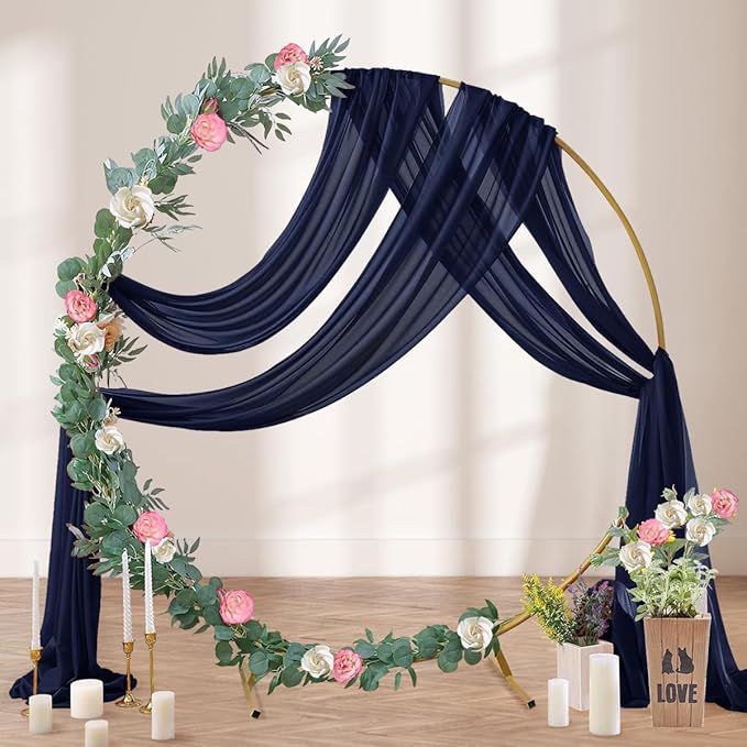 Navy Blue Wedding Arch Draping Fabric 4 Panels 29" x 20 FT Navy Wedding Drapes for Backdrop Sheer Curtain Drapes for Romantic Bridal Baby Shower Ceremony Birthday Party Fall Outdoor Events (4 Pack)