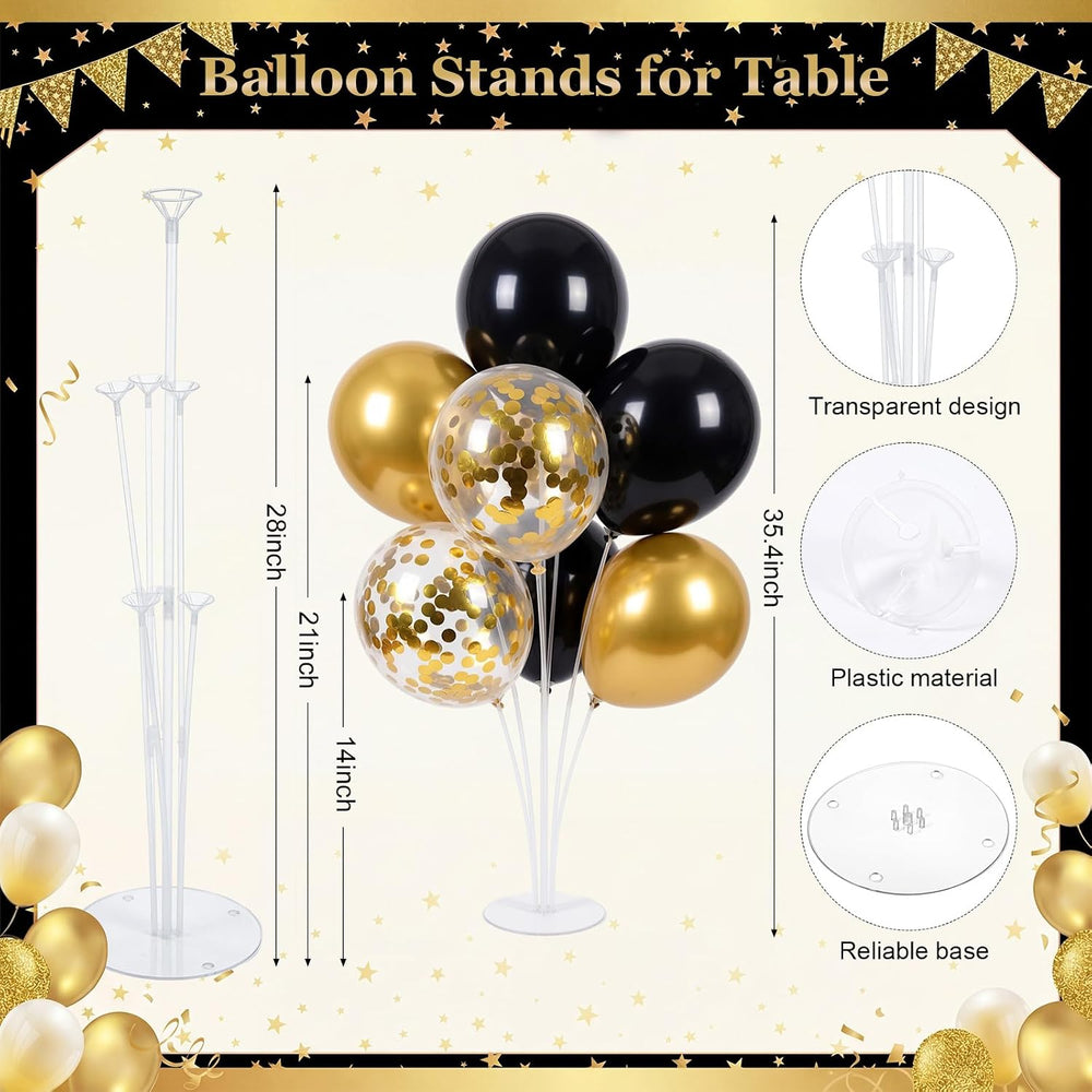 10 Set Balloon Stand Centerpiece with 70pcs Black Gold Balloon