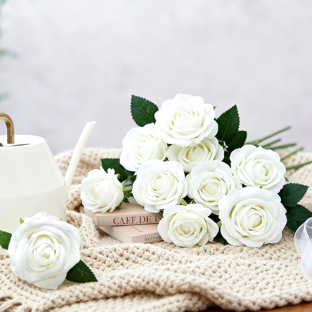 100 Pcs White Fake Roses Artificial Flowers Bulk Fake Flowers Wedding Decor
