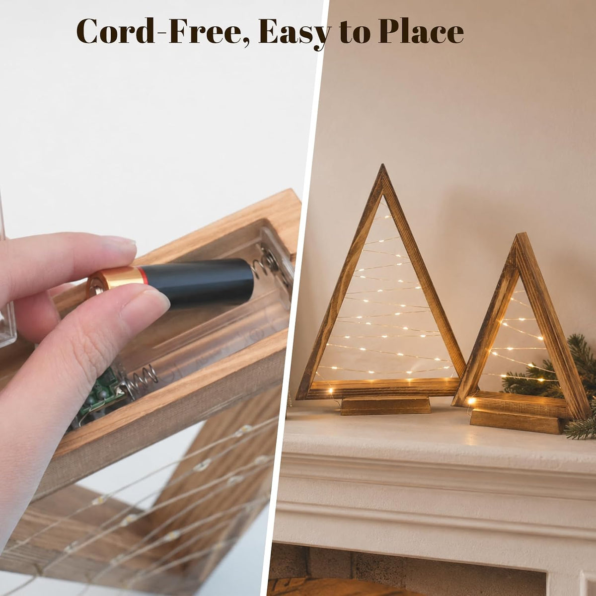 Wooden Christmas Tree with Lights-2 Pack Tabletop Decor