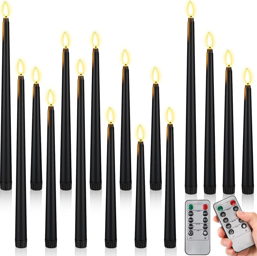 Rossesay 16 Pcs Black Flameless Taper Candle with Remote Timer