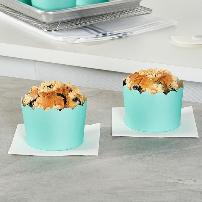 Panificio 10 Ounce Cupcake Wrappers, 200 Scalloped Baking Cups - Oven-Ready, Greaseproof, Turquoise Paper Cupcake Liners, Disposable, For Birthdays, Baby Showers, Or Weddings - Restaurantware (200 Pack)