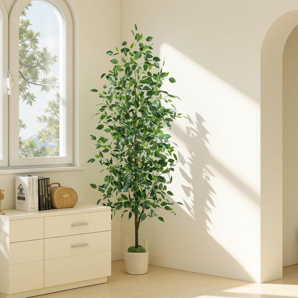 caxchiling artificial ficus tree 6ft, faux floor tree showing dimensions