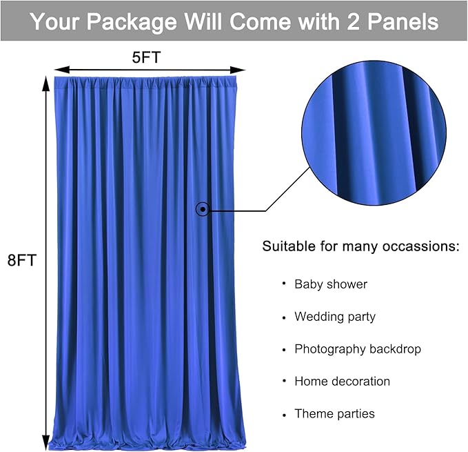 10ft x 8ft Wrinkle Free Royal Blue Backdrop Curtains for Parties, Polyester Photography Backdrop Drapes Back Drop Cloth for Baby Shower Photoshoot Engagement Wedding Birthday Photography Background