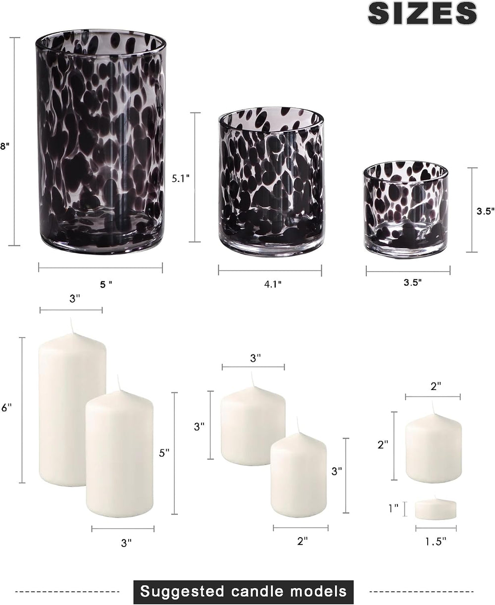 Glass Hurricane Candle Holder Set, Black Tortoise, 3 Piece