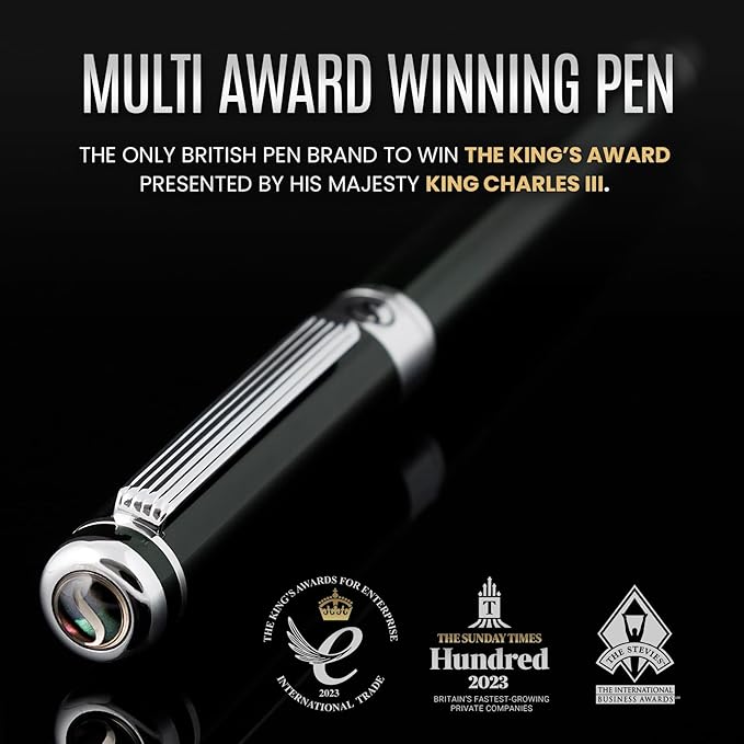 Scriveiner Black Green Fountain Pen - Stunning Luxury Pen with Chrome Finish, Schmidt Nib (Fine), Best Pen Gift Set for Men & Women, Professional, Executive, Office, Nice Pens