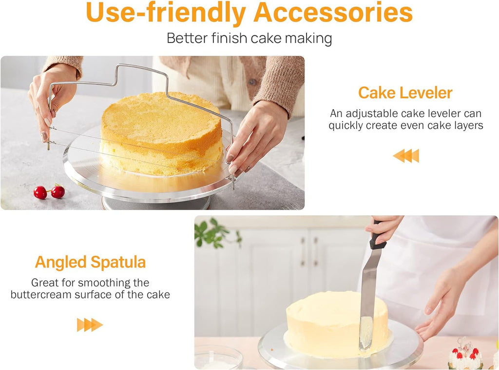 Kootek 22pcs Cake Decorating Supplies Kit, Baking Tools with 12" Aluminium Cake Turntable Rotating Cake Stand, Piping Bags and Tips Set, Icing Spatula, Cake Leveler, 3 Icing Scrapers for Mother's Day