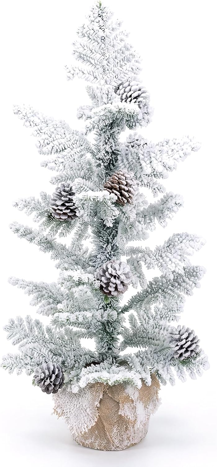Goplus 3ft Tabletop Snow Flocked Christmas Tree, Mini Xmas Tree