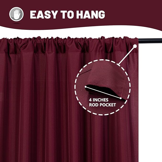 MYSKY HOME Burgundy Backdrop Curtains for Parties, Weddings, Stage - 10ft x 10ft, 2 Panels (2PCS)