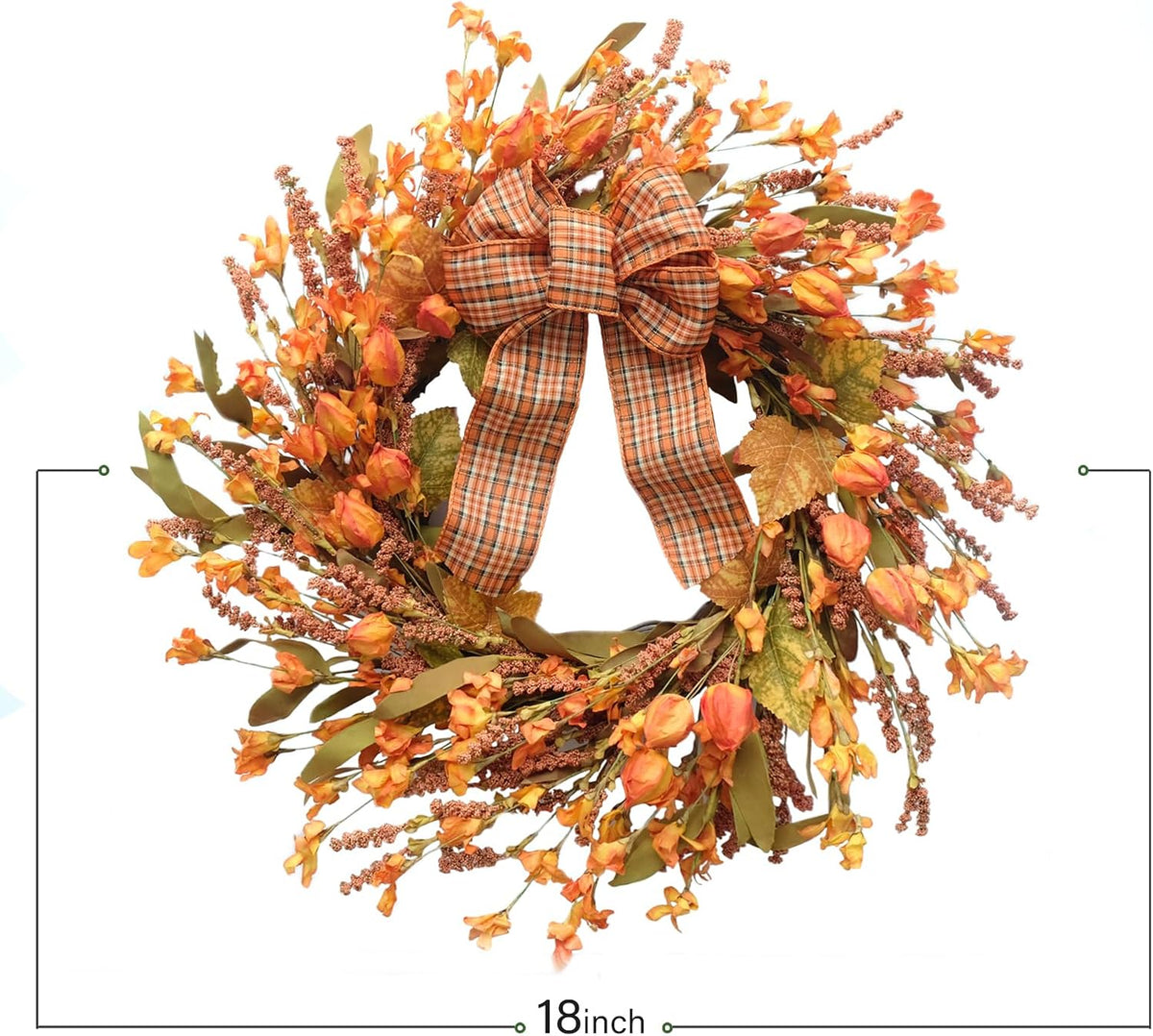idyllic 18 inches artificial fall wreath, autumn decoration, close-up detail