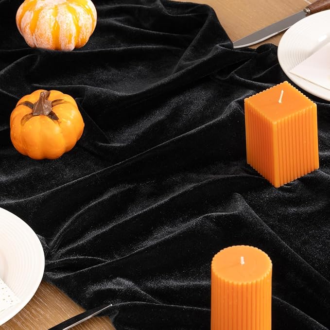 Black Velvet Table Runner 3 Pack Fall Halloween Black Table Runners 20 x 120 Inch Luxurious Elegant Velvet Fabric Thanksgiving Table Decor for Christmas Dinner Wedding Bridal Baby Shower