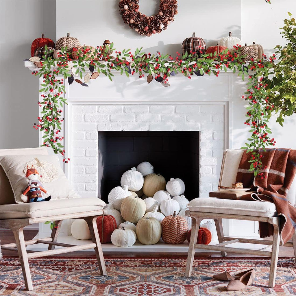 5.83 ft red berry christmas garland with pine, side view