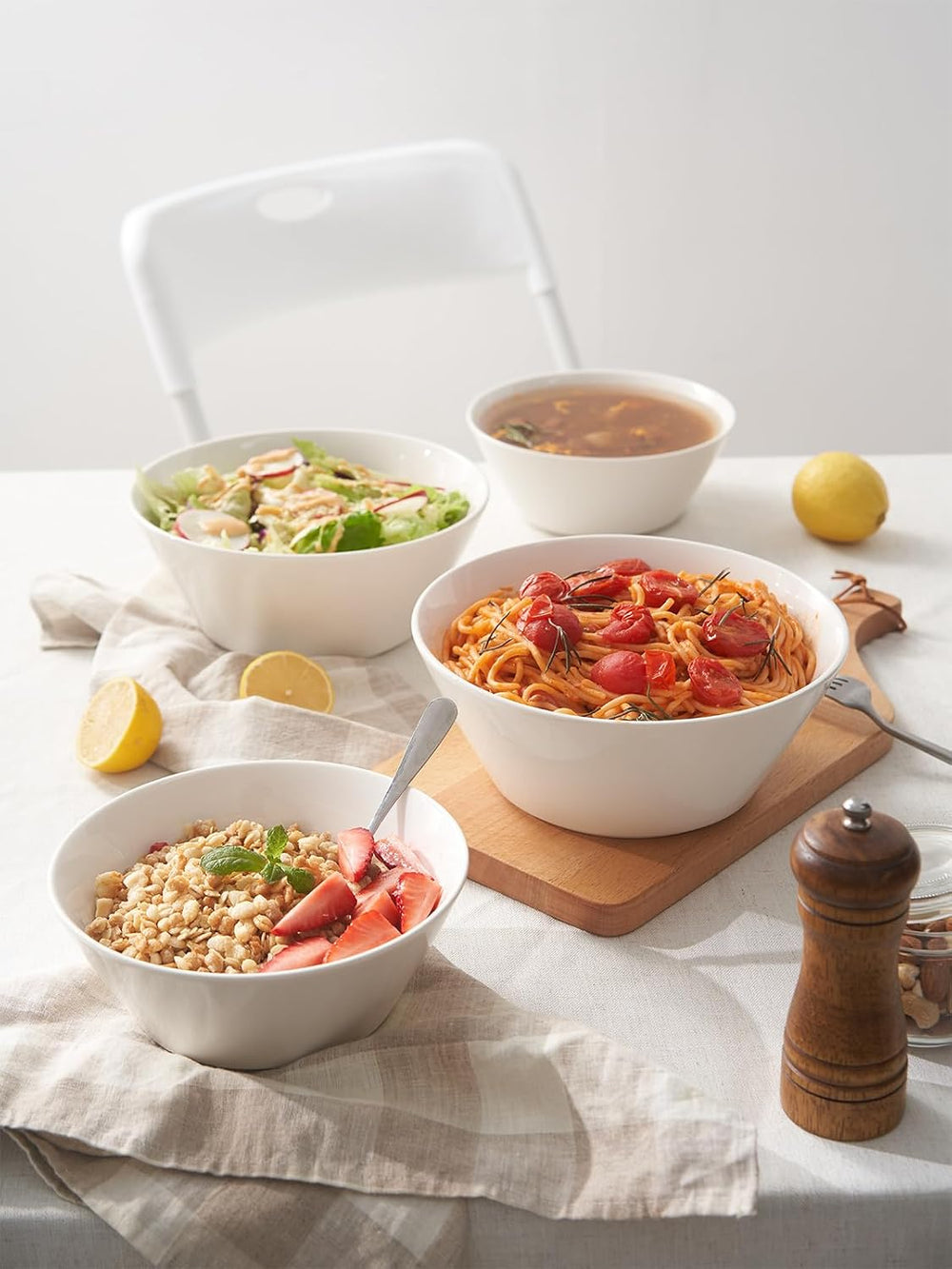 DOWAN 32 OZ Large Soup Bowls Set of 4 - White Ceramic Bowls for Kitchen, Deep...