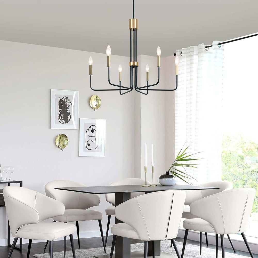 Modern Black and Gold Chandelier 6 Lights Farmhouse Light Fixtures