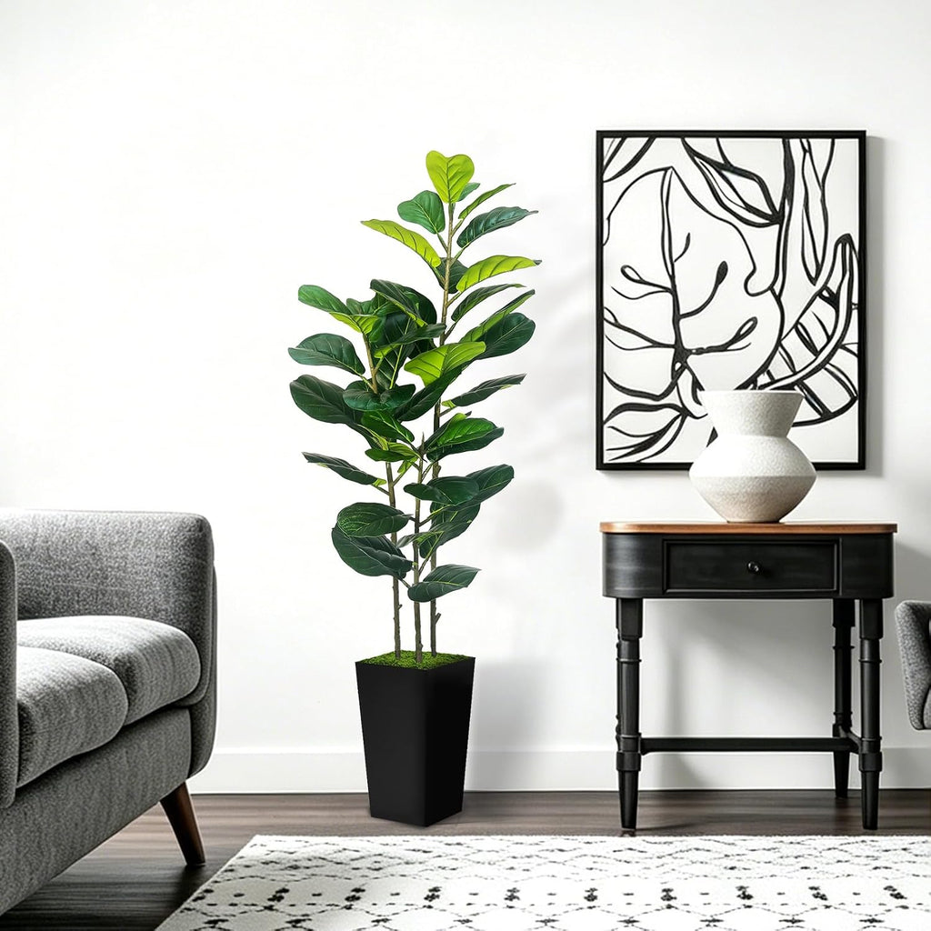 5FT Artificial Fiddle Leaf Fig Tree in Modern Black Planter