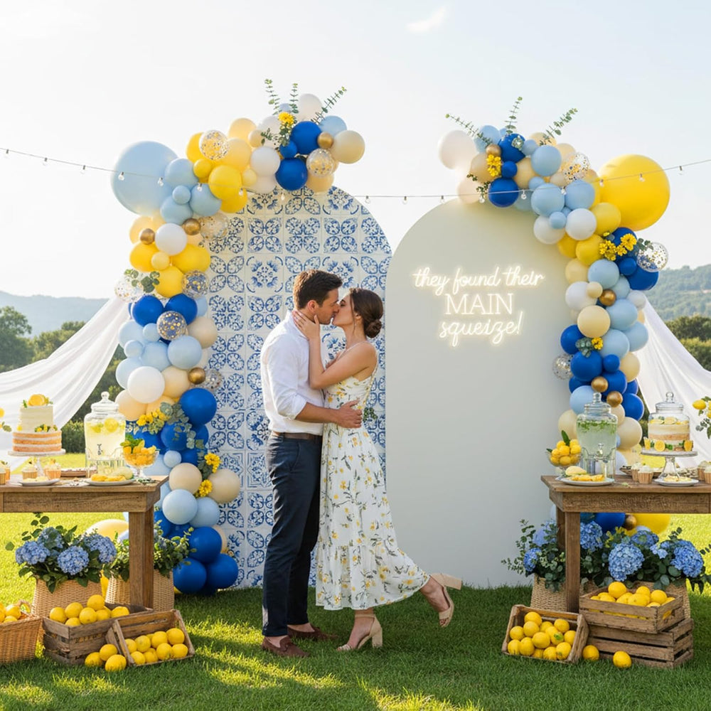 160pcs Royal Blue Yellow Lemon Balloon Arch Kit for La Dolce Vita Party Decor...