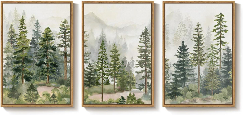large framed green forest landscape wall art for, view 9