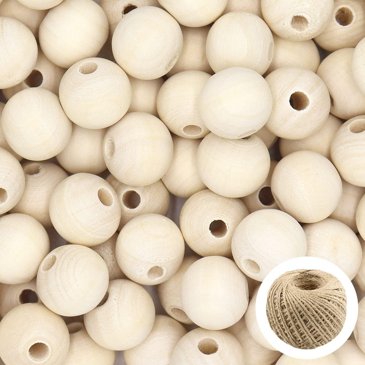 THYSSEN 1000pcs 20mm Beige Wooden Round Beads for DIY Crafts, Home Decoration