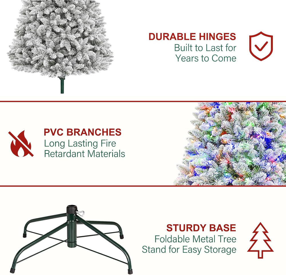 Hykolity 7.5 ft Prelit Christmas Tree with 1,446 Snow Flocked Branches