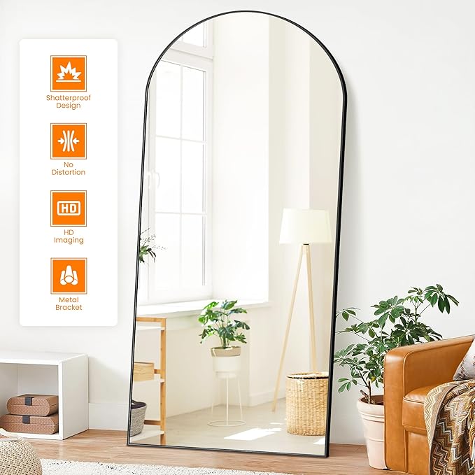 Full Length Arched Mirror, 75"x35" Standing Floor Full Body Mirror for Wall with Aluminum Alloy Frame for Bedroom, Living Room, Dressing Room(Black)