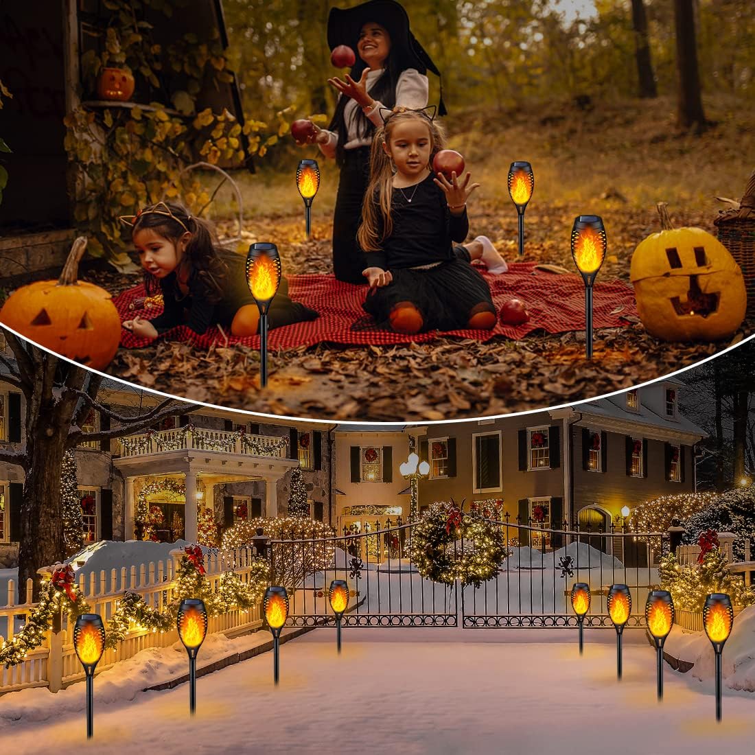 IkeeRuic Solar Torch Light with Flickering Flame for Halloween Decorations