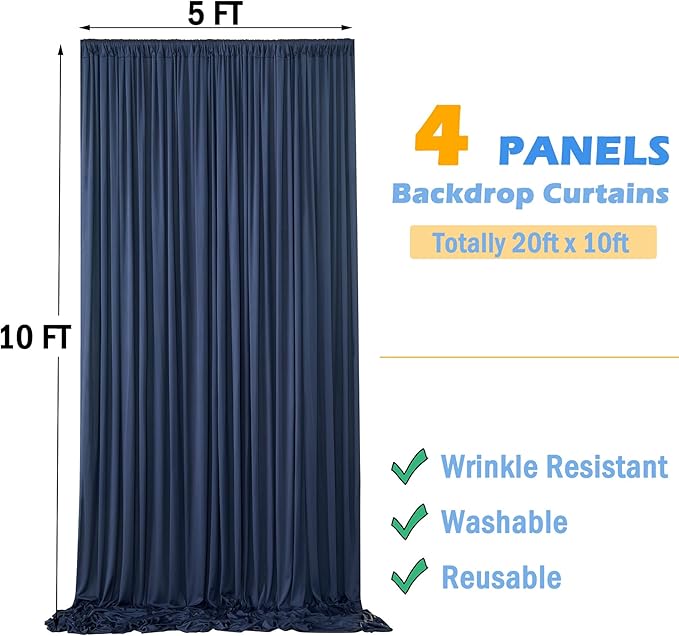 20ftx10ft Navy Blue Backdrop Curtains for Party Background, Wrinkle Free Navy Photo Curtains Backdrop Drapes 4 Panels Back Drop Cloth for Wedding Birthday Photography Baby Shower Decor