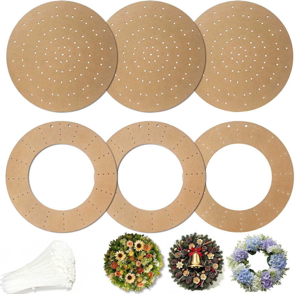 Wreath Boards Kit, 3 Solid & 3 Ring with 100 Ties for DIY Wreath Making