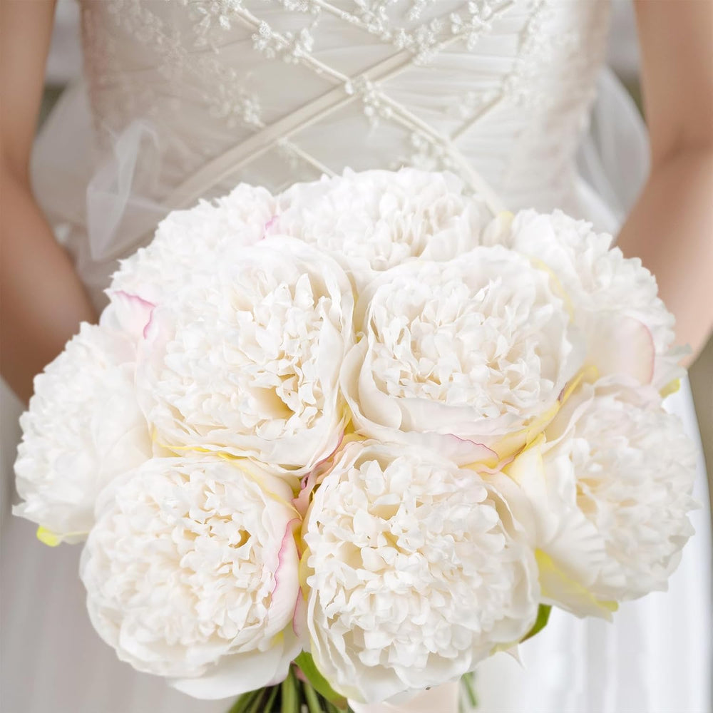 20 Heads Artificial Peonies Silk Flowers Bouquet Cream White