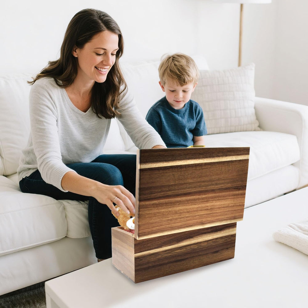 Large Wooden Storage Box with Hinged Lid, Acacia Wood Keepsake Chest