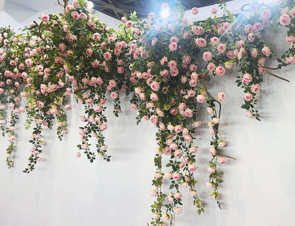 2Pcs 12Ft Bendable Flower Garland Faux Rose Vine for Wedding Decor,Pink