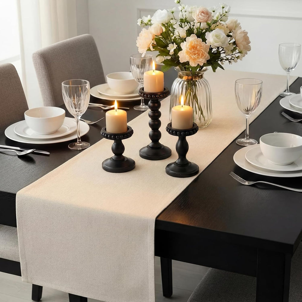 Mumufy 3 Set Wooden Candle Holders for Pillar Candles, Black, Small
