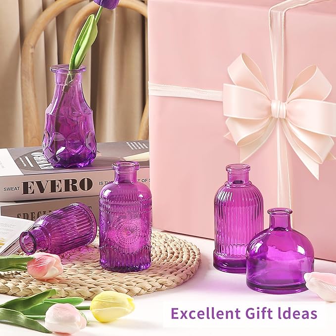 Mini Glass Bud Vases,Versatile Small Bud vases for Home and Wedding Decor, Exquisite Bridal Shower Table Centerpieces,Aromatherapy Bottles,Candle Holder, Ideal of Gifts(Pack of 30,Purple)