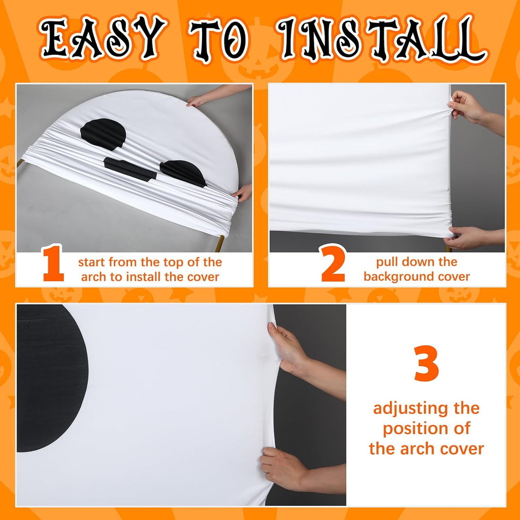 Moukeren 2 Pcs Halloween Ghost Arch Backdrop Covers, 7.2ft and 6ft