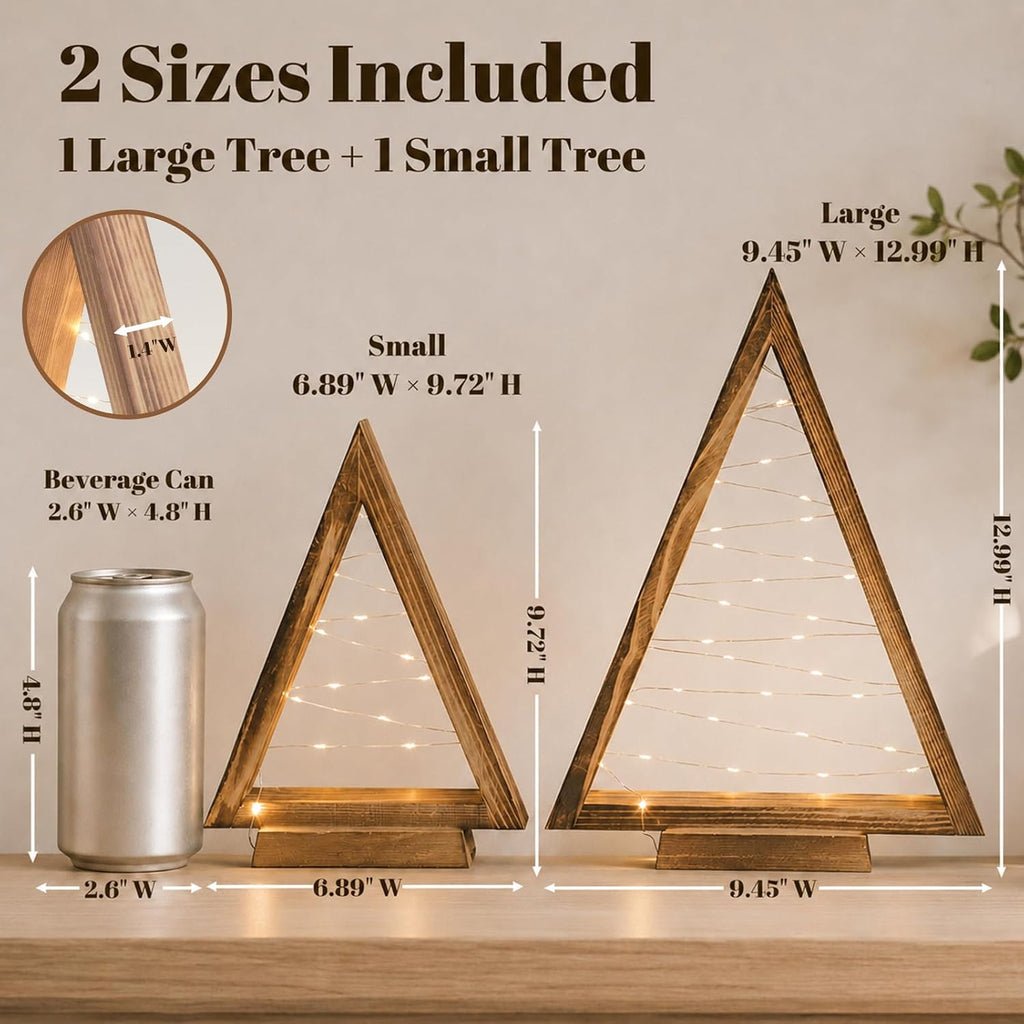 Wooden Christmas Tree with Lights-2 Pack Tabletop Decor